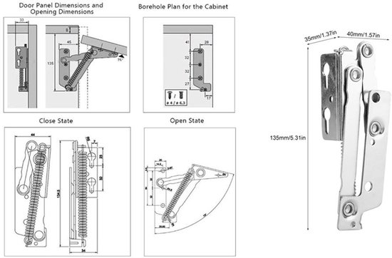 soft close scharnieren voor keukenkastjes, 1 stuks Bootluikstang RVS Gasveer 350-470mm Meubilair Kastdeur Verstelbare Afsluitbare Gasveer Sluitende