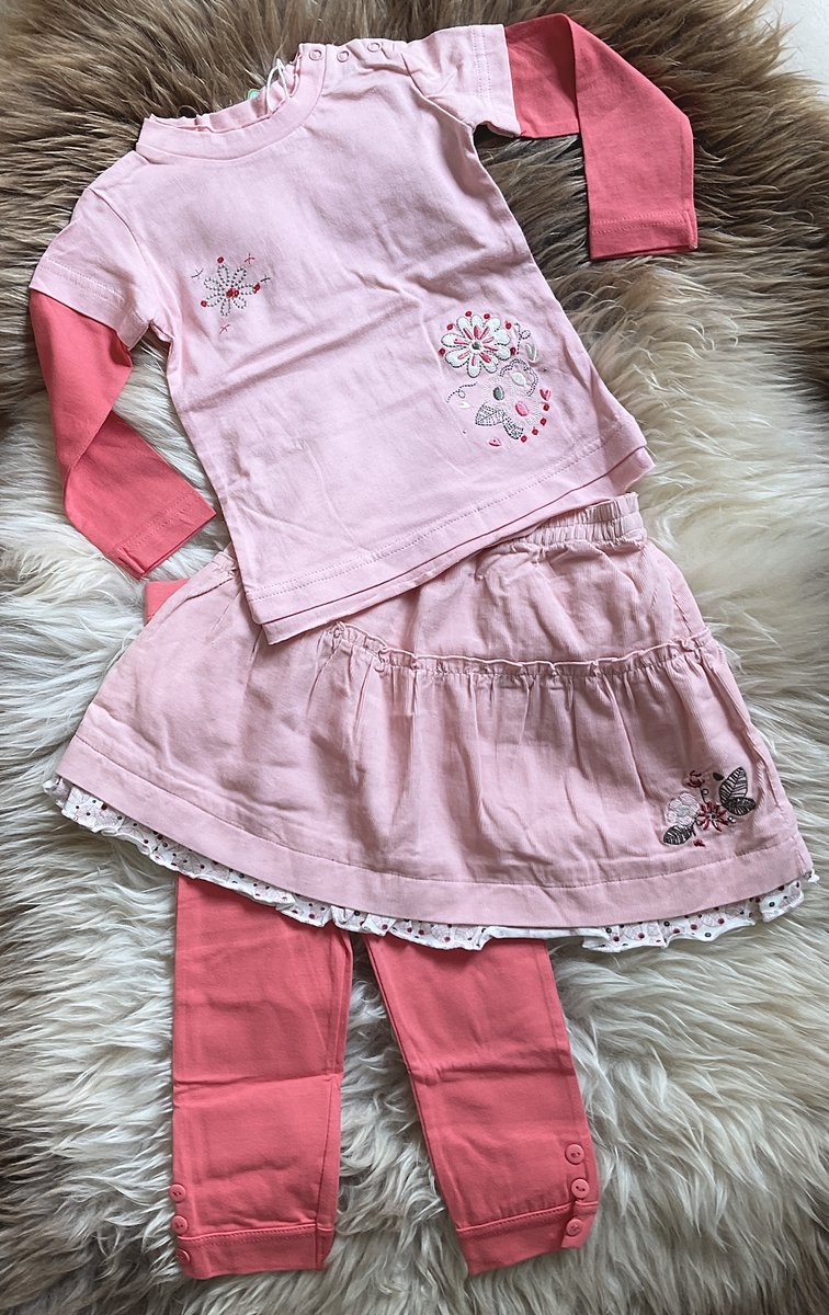 Tricky Tracks 3-delige set - Roze/Koraal - Shirtje+Rok+Legging - Maat 86
