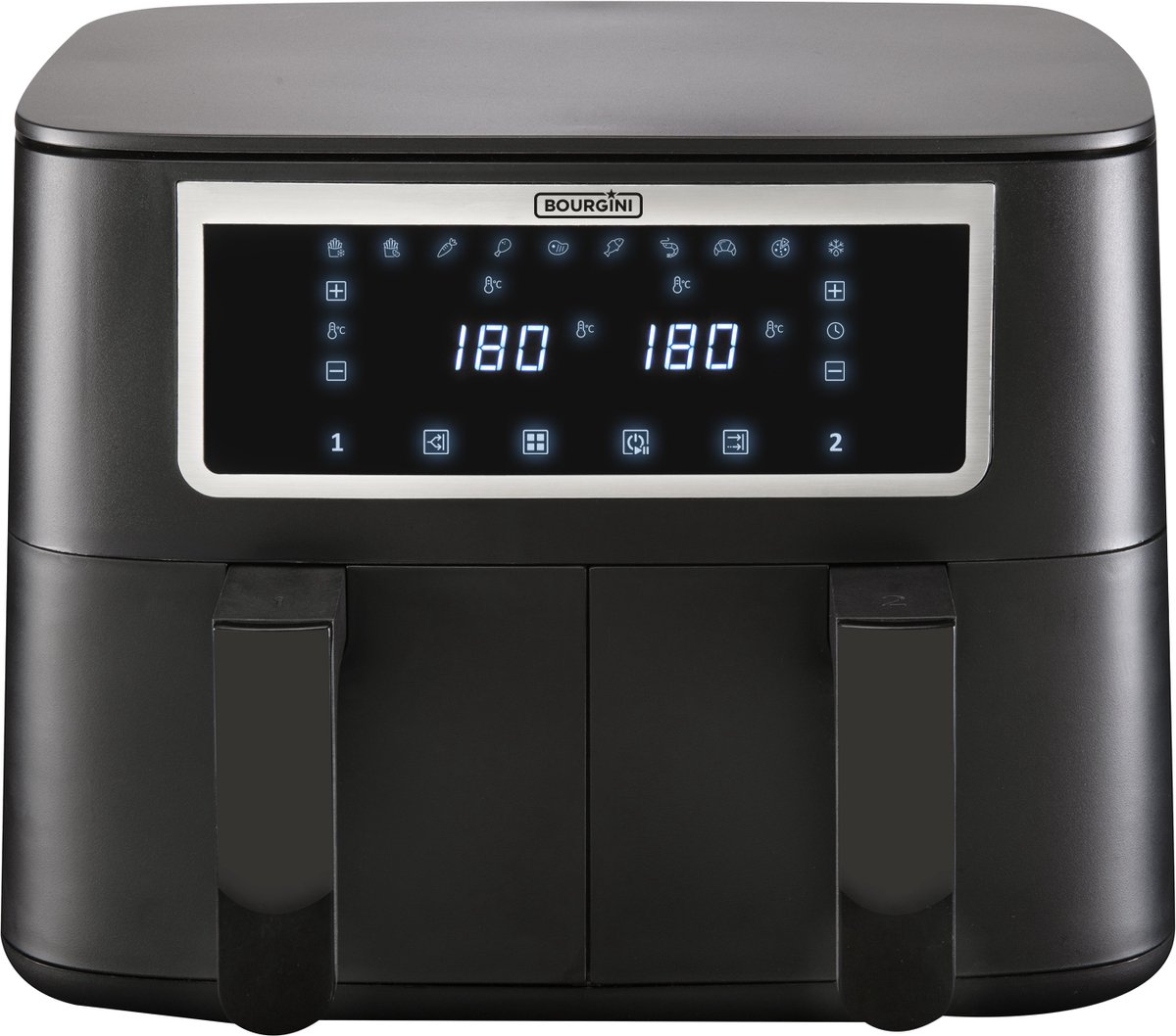 Bourgini Duo Heteluchtfriteuse 2 x 4.0L - PFAS vrij - Airfryer XXL - 2 laden met synchronisatie functie - Touchscreen - 8L - 2600W - Zwart