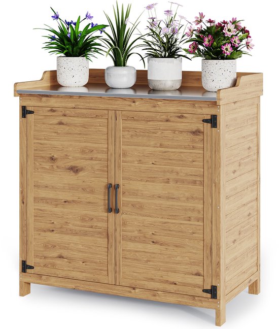 Xbro Tuinkast met Waterdicht Werkblad en Verstelbare Plank – Plantentafel met Onderkast – Voor Binnen & Buiten – Houten Opbergkast voor Tuin & Balkon – 98 x 48 x 95 cm