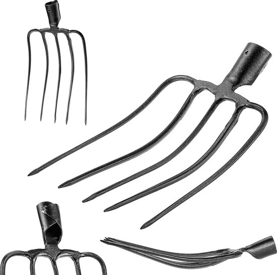 KADAX steengabel van staal, bietenvork met D-greep, vork met houten steel, spitvork, hooivork, aardappelvork, mestketel, vork voor stenen (Zwart