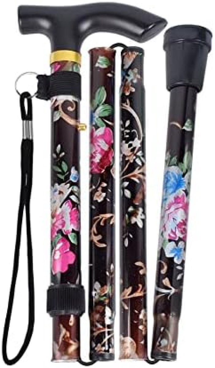 Opvouwbare Wandelstokken, Bloempatroon Aluminium Verstelbare Wandelstok Lichtgewicht Draagbare Reistrekstokken Ergonomische Antisliphandgreep Alpenstock Voor Dames Heren Wandelaar Senioren
