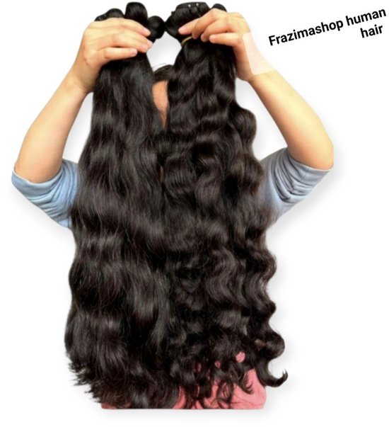 Frazimashop - Hairextention- Braziliaans Remy weave-human Hair-30 inches- Haarstuks- Haarverlenging Golf - 1Stuks Bundel- 1B- Haarextenties- 100% Human Hair Haarverlengingair