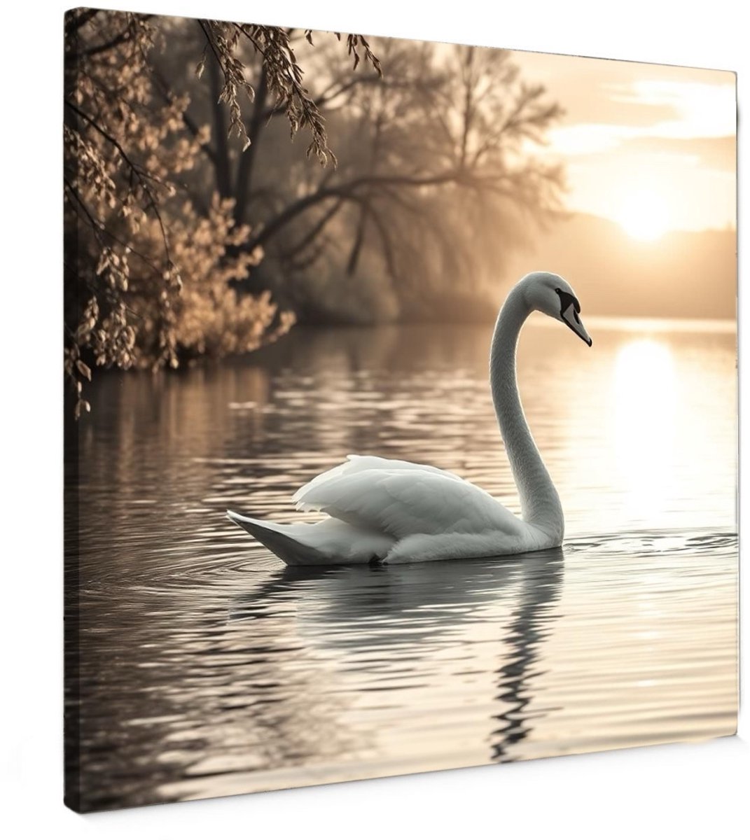 Canvas schilderij - Zwaan - 50x50 cm - Abstracte kunst - Huis decoratie woonkamer - Zwaan muur schilderijen - Wanddecoratie accessoires - Kamer interieur natuur