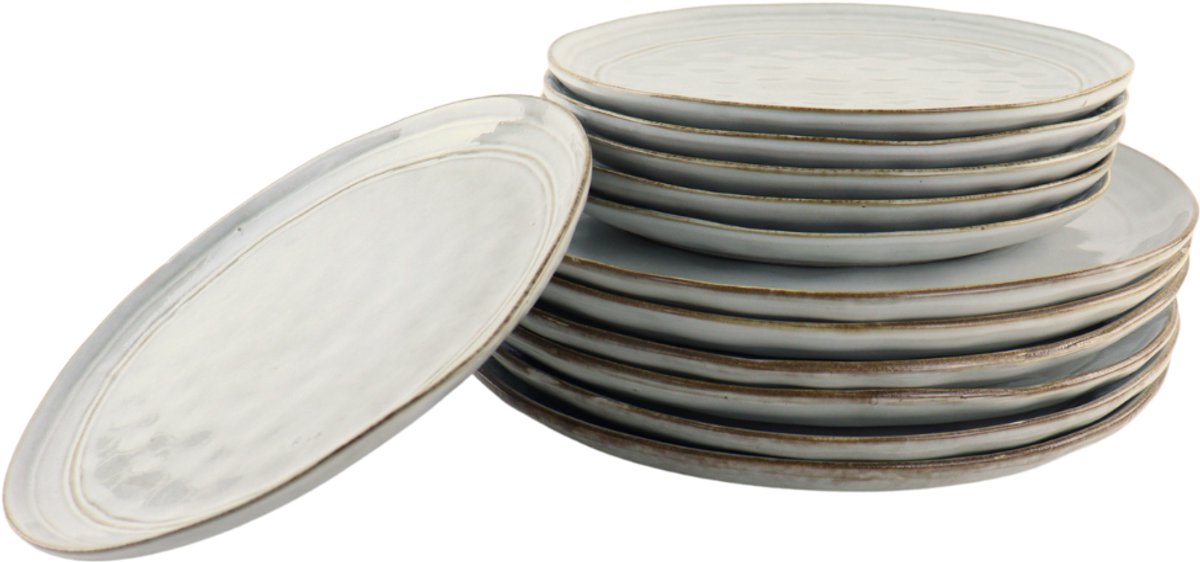 OTIX Serviesset - 12-delig - Bordenset - 6-persoons - Ontbijtborden - Dinerborden - Beige - Keramiek - Gebaksbordjes - MAPLE