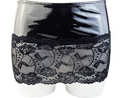 BamBella® - Datex mini Rok - Maat L/XL - zwart met kant Rollenspel sm dames sexy Glans kleding mix van Latex en stof