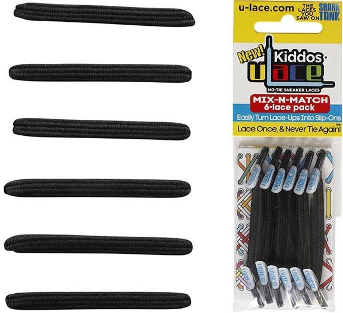 U-Lace Kiddos - Elastische Veters - Zwart - Mix-N-Match Pack
