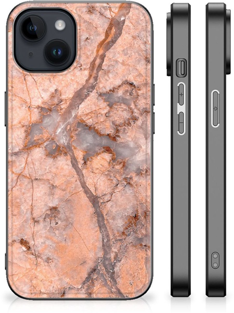 iPhone 15 Plus Marmeren Print Telefoonhoesje Marmer Oranje