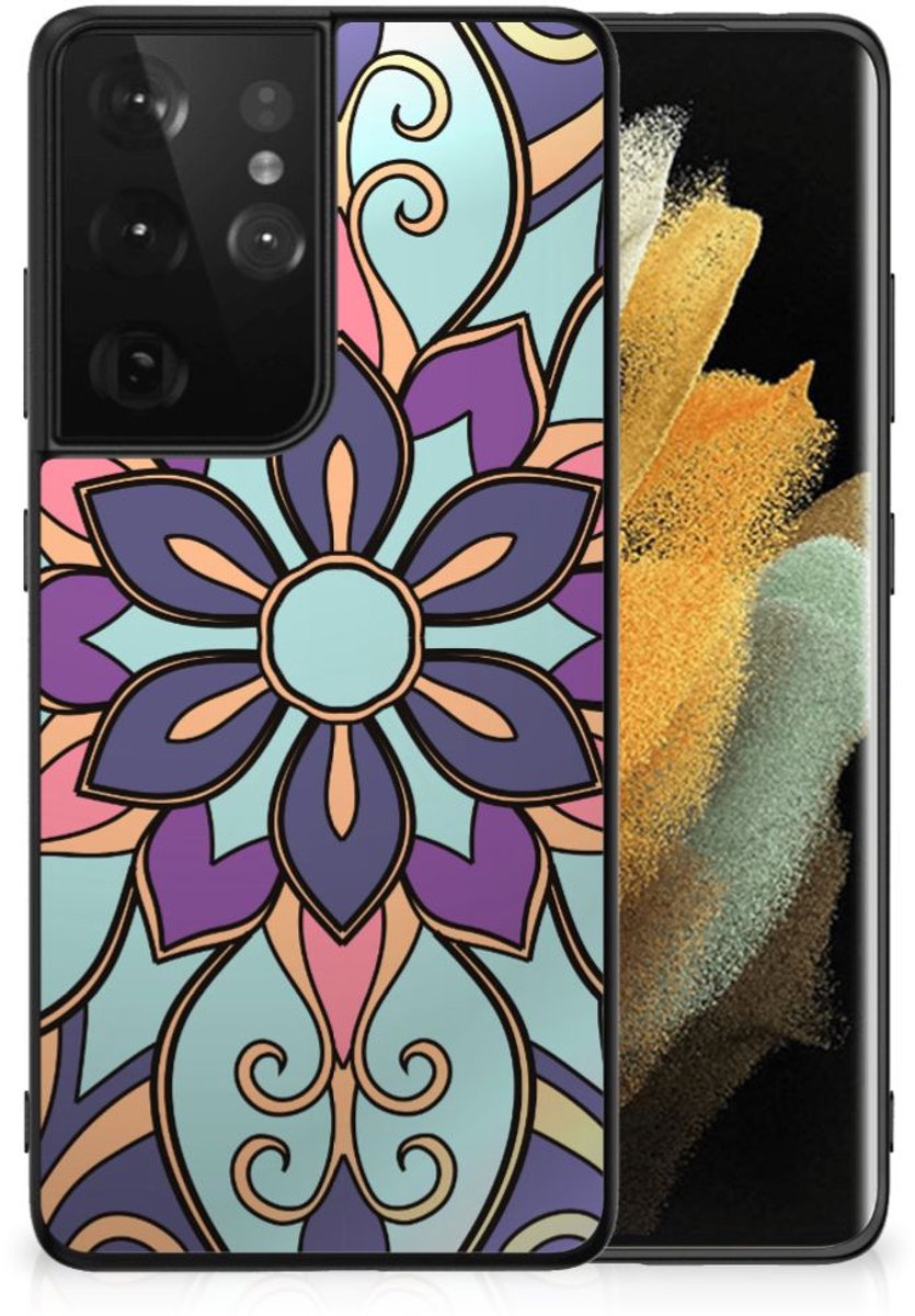 Back Cover voor Samsung Galaxy S21 Ultra Bloemen Hoesje Purple Flower