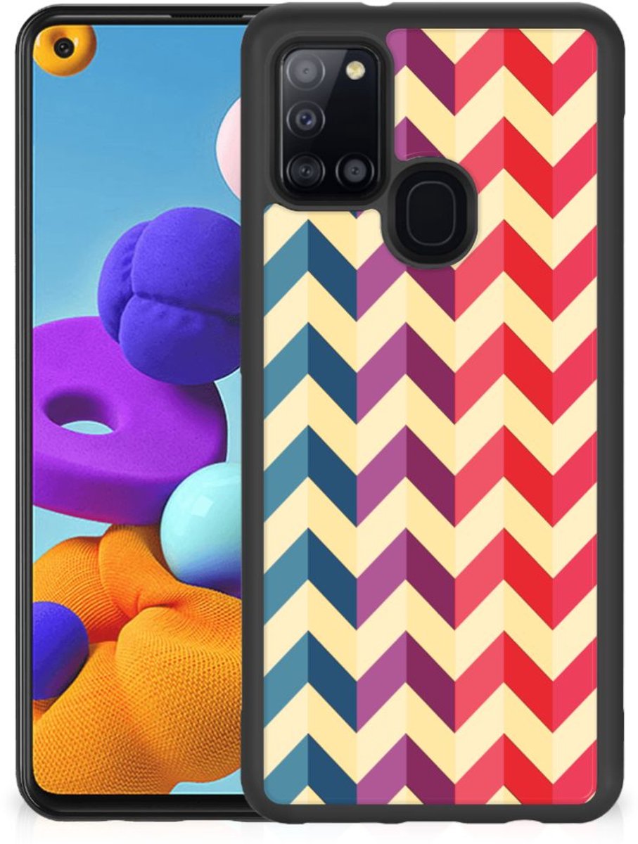 Back Cover voor Samsung Galaxy A21s Bumper Case Zigzag Multi Color