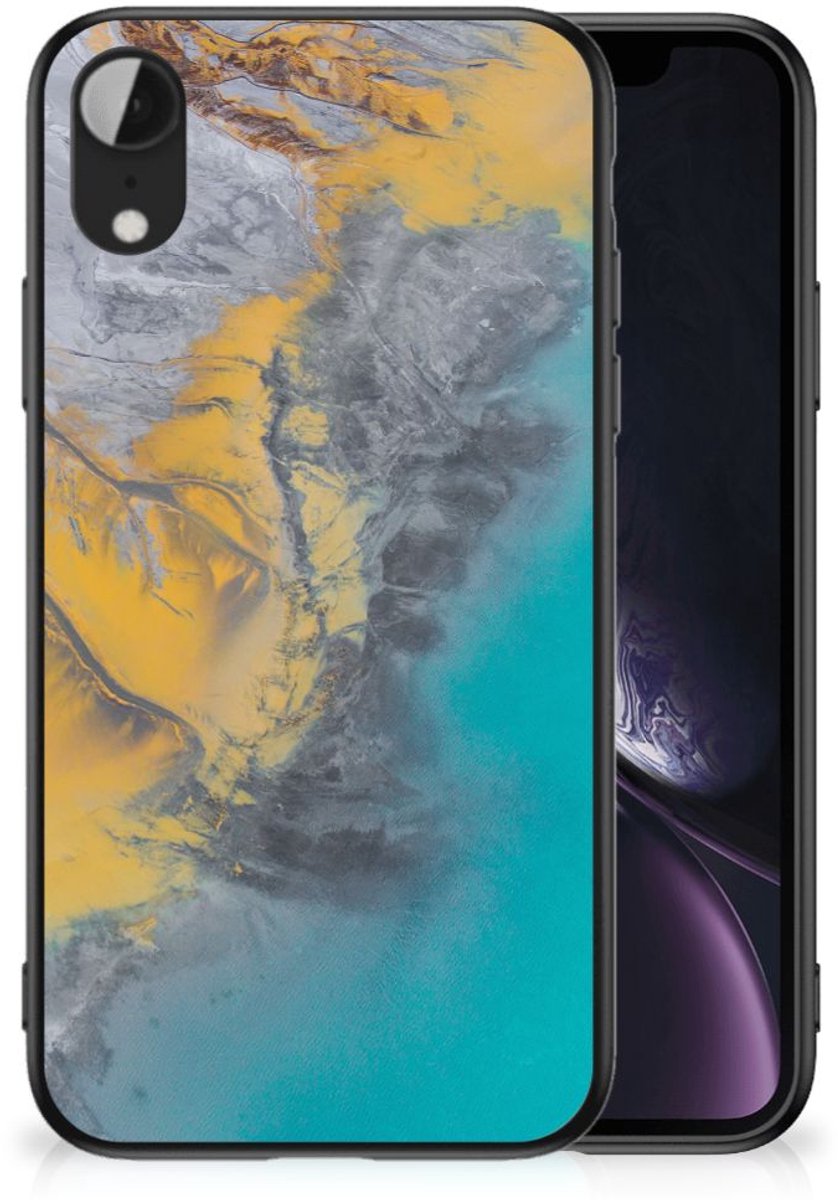 Apple iPhone XR Marmeren Print Telefoonhoesje Marble Blue Gold