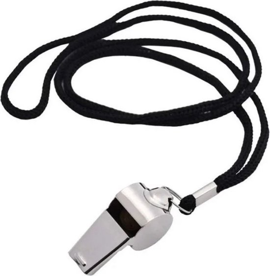 Knaak Scheidsrechterfluit - Met Zwart Koord - Metaal - Zilver - Fluitje voor Sport & Training