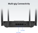 Achterkant van de zwarte router met 3x 1G LAN-poorten, 1x 2.5G WAN-poort en DCIN-aansluiting. "Multi-gig Connectivity"