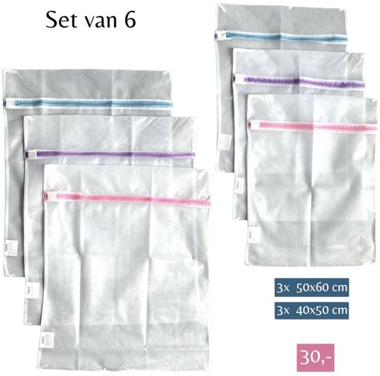 Wasnet groot middelgroot met rits - Set van 6 - 60 x 50 cm - 50 x 40 cm - Inclusief verzenden - Ritssluiting - Wasnetjes - Washing Bag - Waszakken - Wasnet - Wasnetten - Transparant - Wit - 100% polyester - Fijne was - Bescherm wasgoed en wasmachine