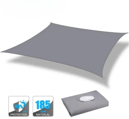 LiveTastic - Toile d'ombrage - Toile solaire - Bâche - 6x4 - Grijs - Imperméable - Revêtement PU - Protection UV - Fixation manuelle avec Touwen