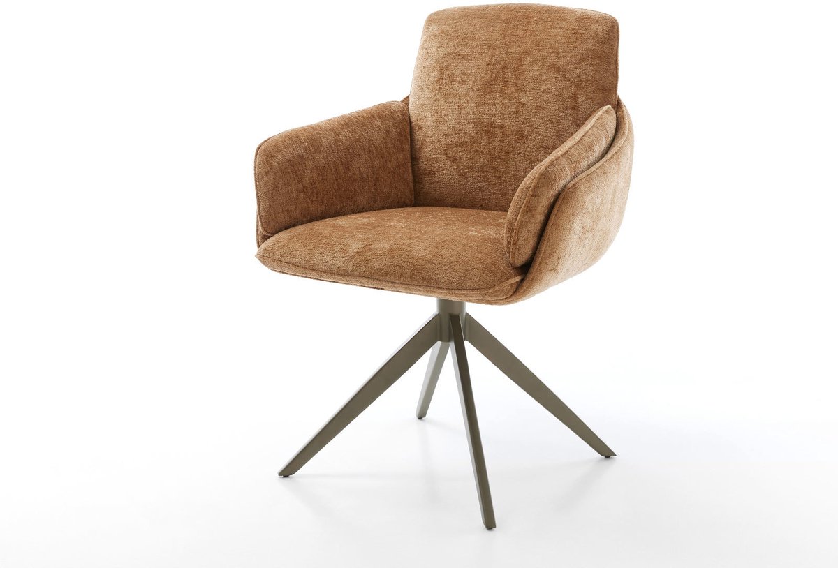 Eetkamerstoel Luan-Flex met armleuning kruisframe breed afwerking met titanium chenille Ro