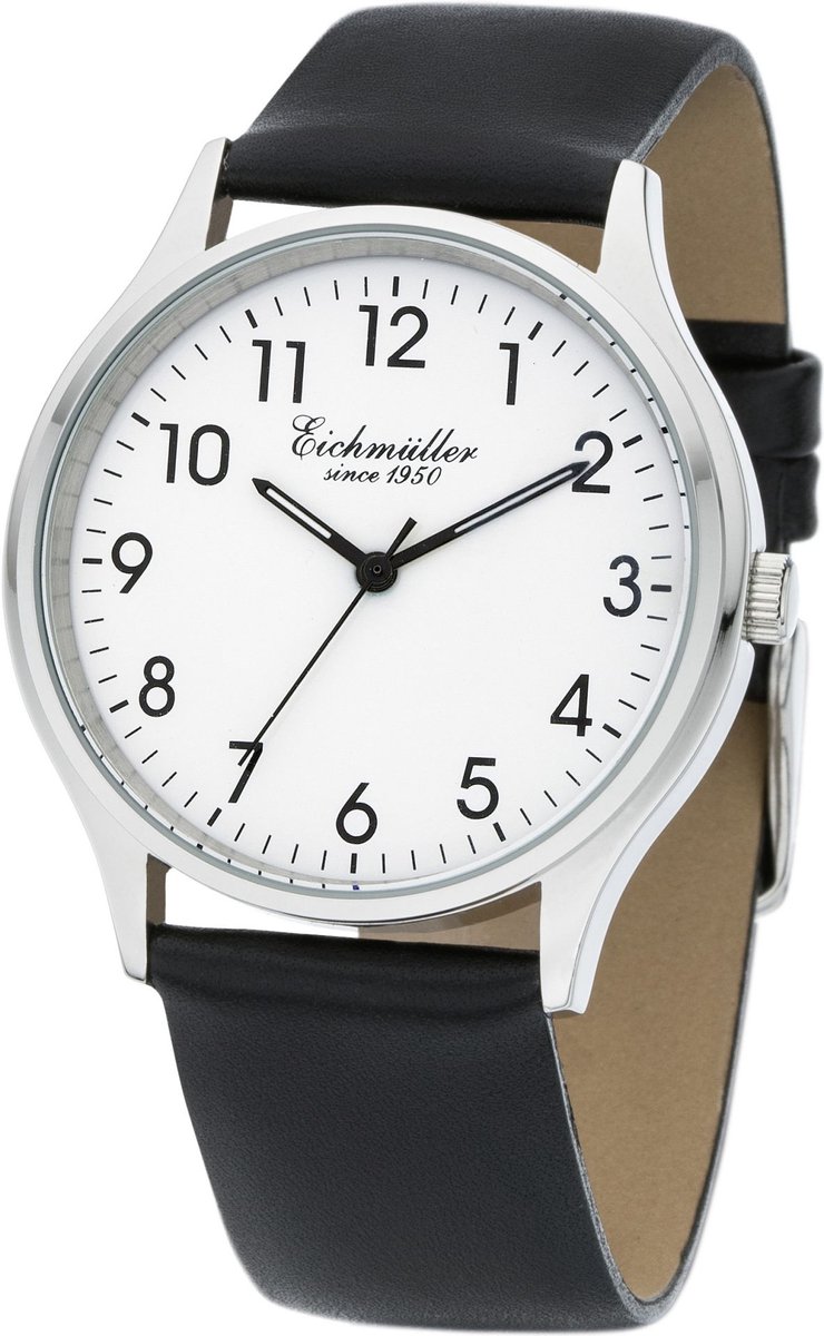 Eichmüller Klassiek Herenhorloge - Edelstaal - Zwarte Horlogeband - Witte Wijzerplaat - Quartz Uurwerk - 38 mm