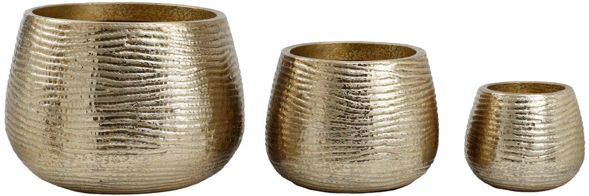 PTMD Delida Ronde Bloempot - H50 x Ø64 - Set van 3 - Aluminium - Goud
