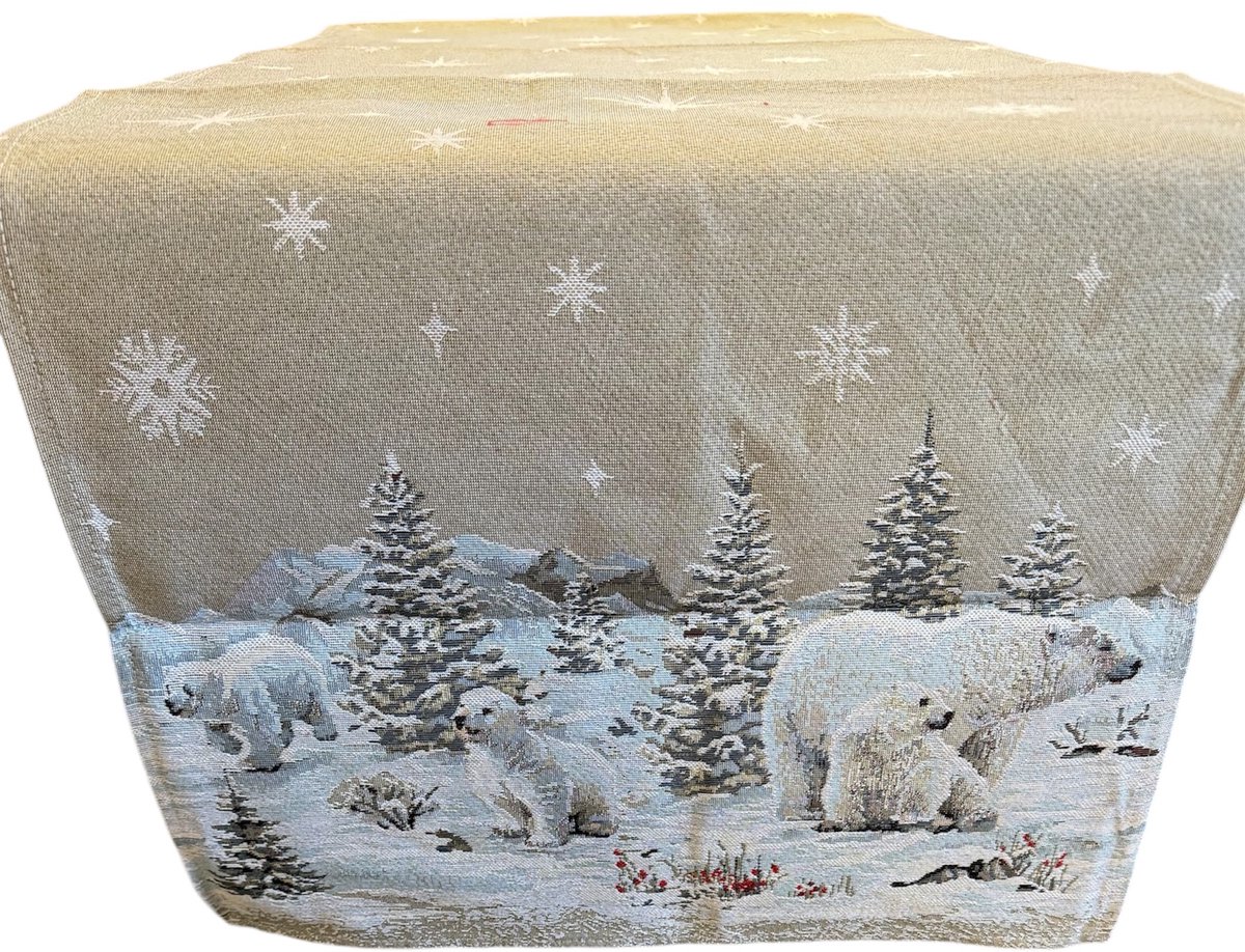 Tafelloper - Gobelinstof - Kerst - sneeuw - ijsberen - ijsbeer - Winter - Loper 45 x 140 cm