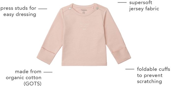 Roze longsleeve shirt met drukknoopjes en de tekst 'YOU MAKE ME HAPPY'. Gemaakt van biologisch katoen.