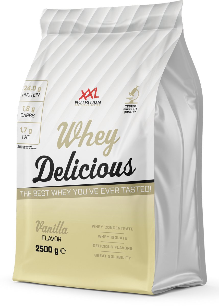 Goedkoopste XXL Nutrition - Whey Delicious - 80 Eiwit - Vanille - Wei Eiwitpoeder met BCAA & Glutamine, Proteine Poeder, Eiwit shake, Whey Protein - Diverse Smaken - 2500 gram (83 shakes