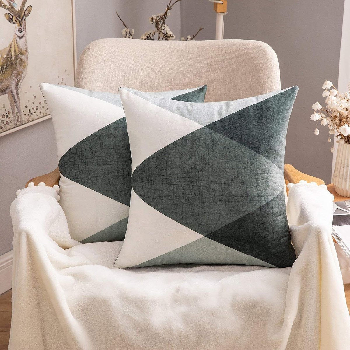 Ibenzoa Kussenhoezen met Geometrisch Design voor Moderne Interieurs, Set van 2, Antracietgrijs, 40x40 cm groen