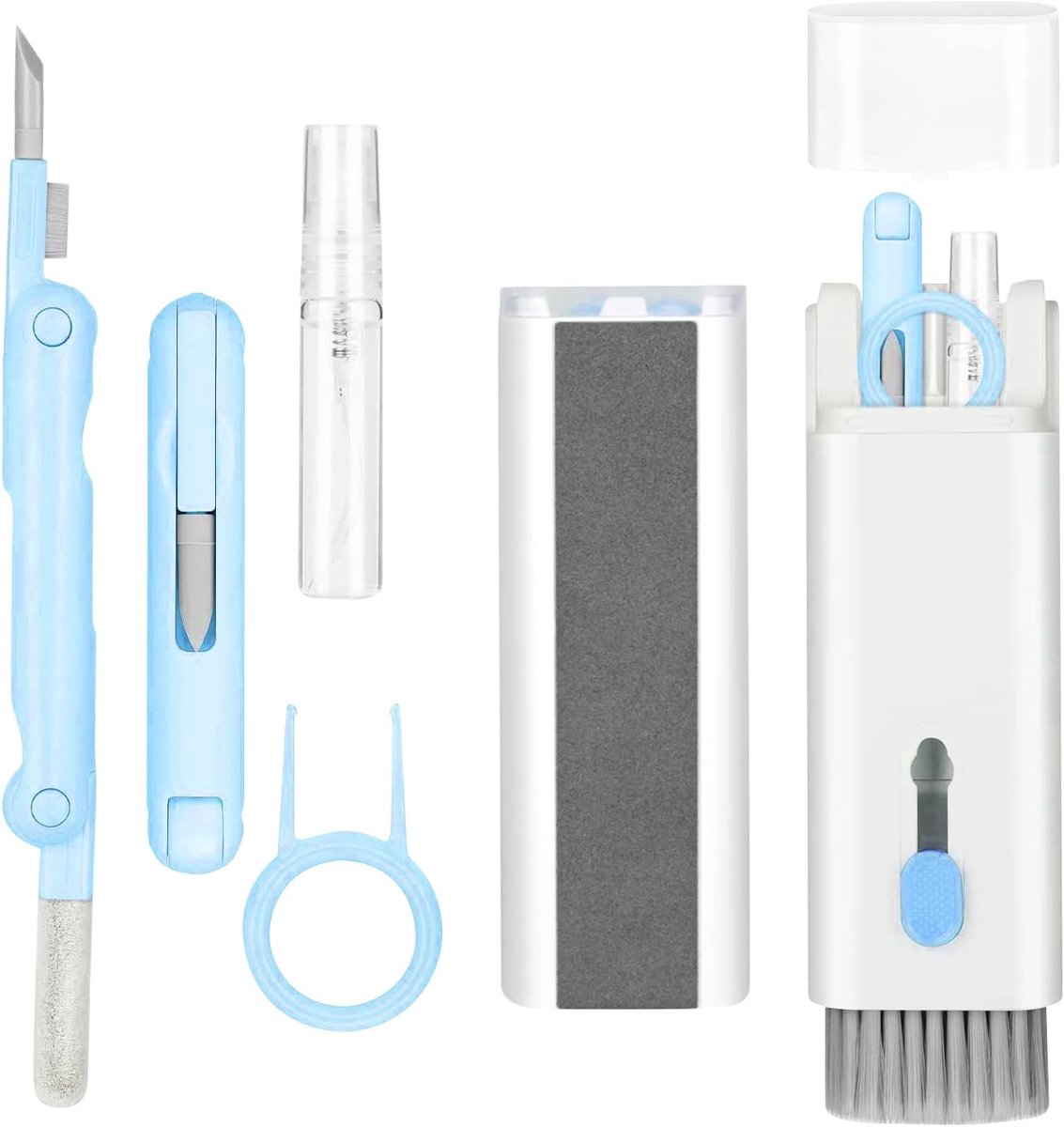 PolkaHome® 7in1 Schoonmaakset – Geschikt voor Smartphones, Oortjes & Laptops – Schoonmaak Set voor Computer / Laptop / Tablet / Telefoon / AirPods & Earbuds / Auto – AirPods Cleaner – Vuilreiniger – Stofreiniger – Schoonmaakkit