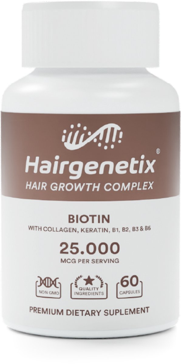 Hairgenetix Biotine 25.000 mcg - Keratine, collageen & vitamines - 60 cps