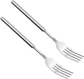 Lot de 2 fourchettes extensibles en acier inoxydable pour barbecue et dessert - 63 cm de long