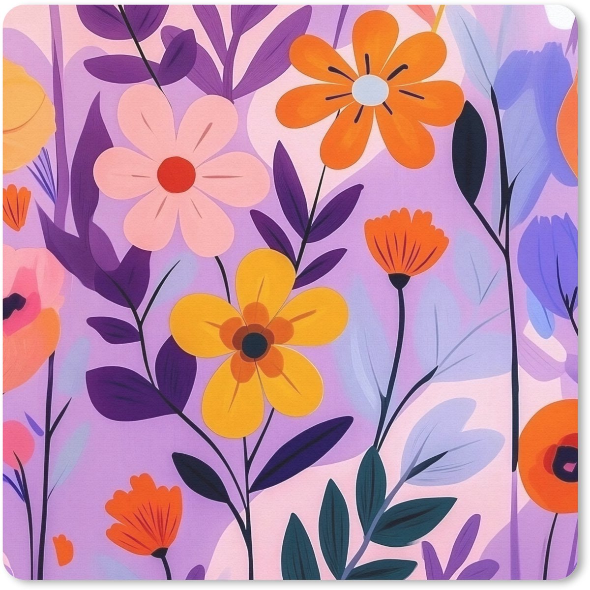 Muismat 20x20 cm - Mousepad Bloemen - Kleurrijk - Bladeren - Muismatten