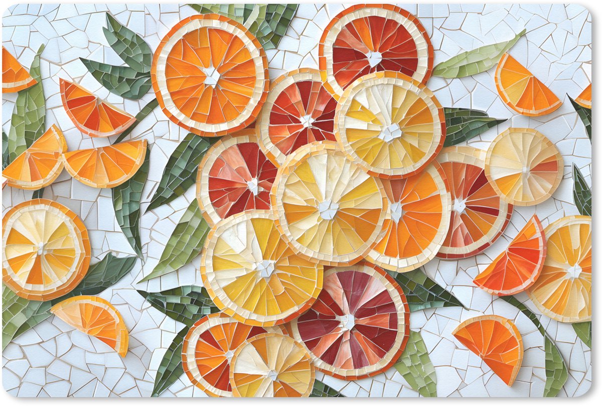 Muismat 27x18 cm - Mousepad Schijfjes - Fruit - Oranje - Mozaïek - Muismatten