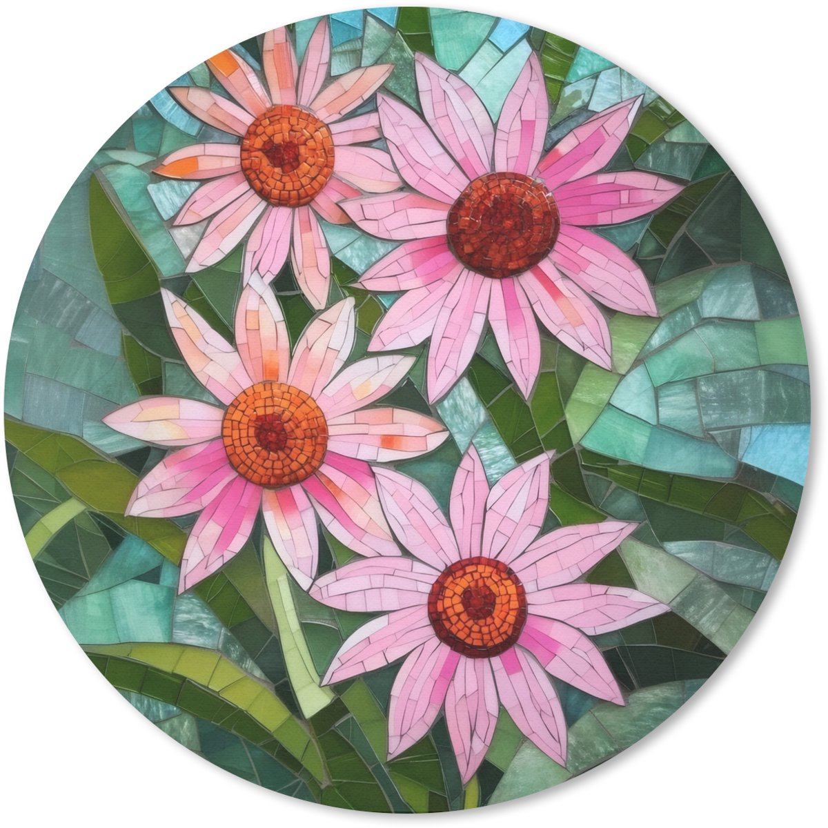 Muismat rond 30x30 cm - Mousepad Bloemen - Roze - Glasmozaïek - Ronde muismatten