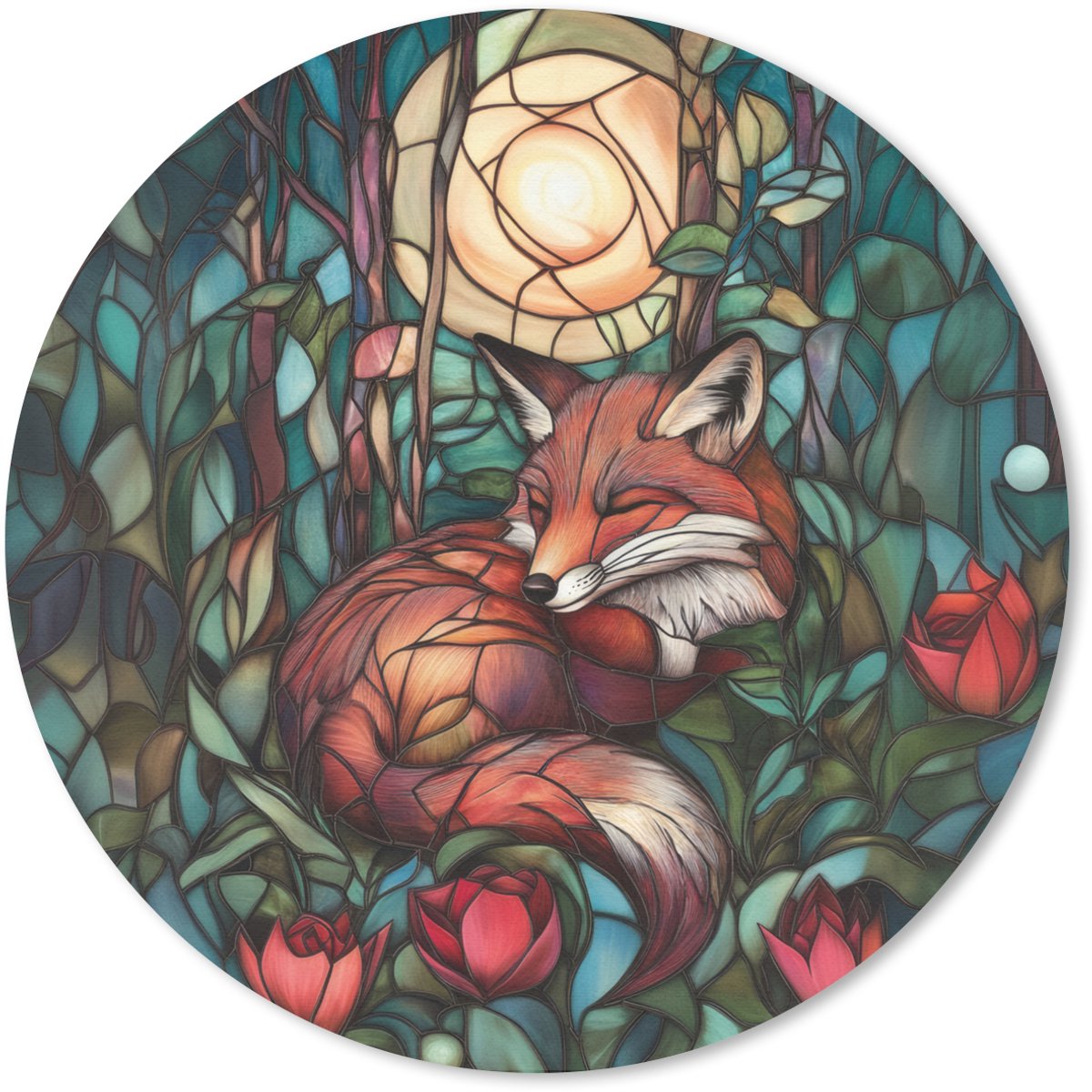 Muismat rond 30x30 cm - Mousepad Vos - Mozaïek - Bos - Maan - Ronde muismatten