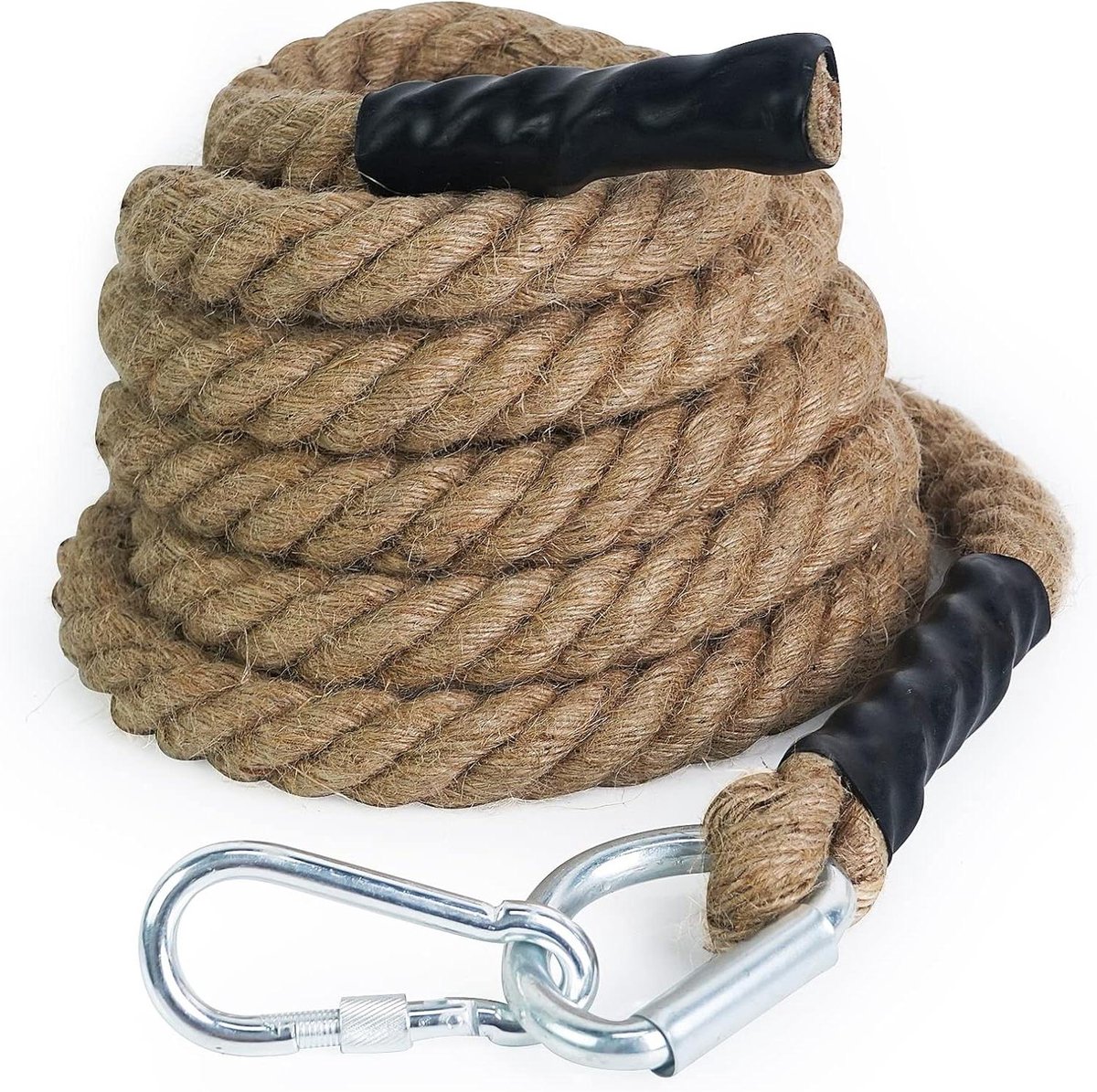 Jute Klimtouw met Karabijnhaak voor Krachttraining en Spiertraining - 30/40/50mm 3-9M - Buitensport Accessoires met Gevechtstouw - Duurzaam en Veelzijdig