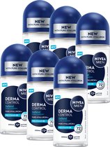 NIVEA MEN Defend Derma Control Anti-Transpirant Deodorant Roller - 72 uur Bescherming - Deodorant met Hyaluronzuur - Voordeelverpakking - 6 x 50ml