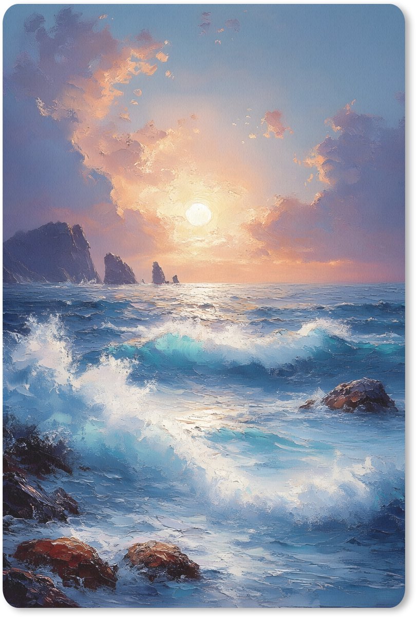 Muismat 18x27 cm - Mousepad Golven - Zee - Kleurrijk - Rotsen - Muismatten