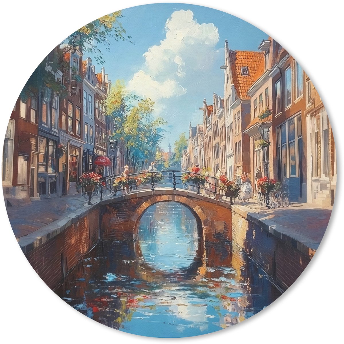 Muismat rond 20x20 cm - Mousepad Stad - Gracht - Zon - Fietsen - Ronde muismatten