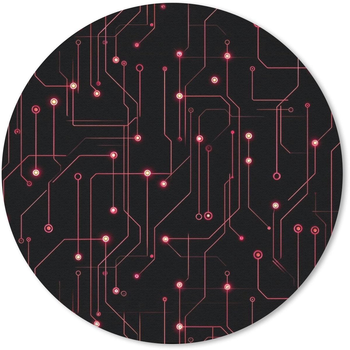 Muismat rond 40x40 cm - Mousepad Gaming - Lijnen - Netwerk - Stippen - Rood - Ronde muismatten