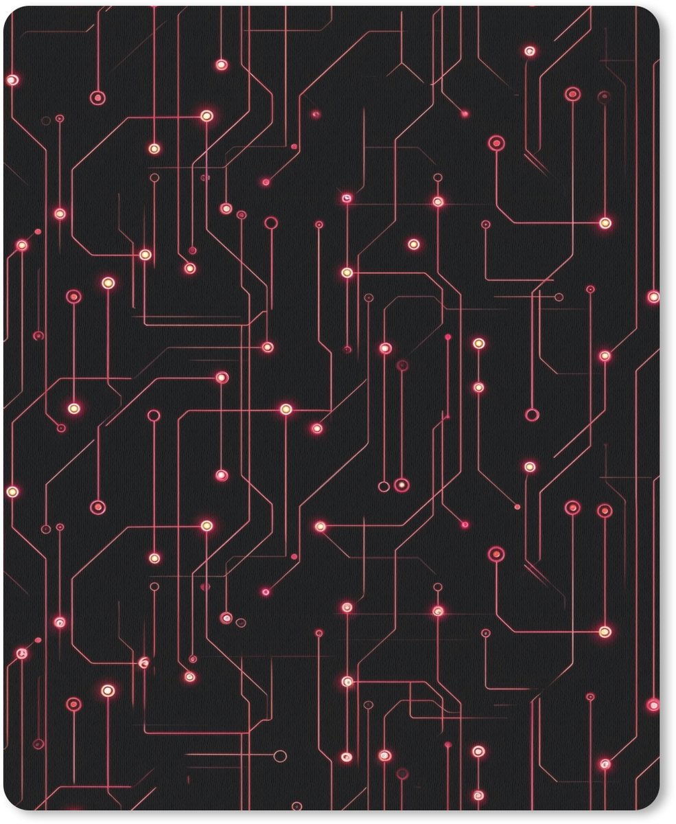 Muismat 19x23 cm - Mousepad Gaming - Lijnen - Netwerk - Stippen - Rood - Muismatten