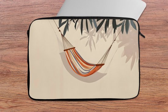 Laptophoes 13 inch - Hangmat - Kleurrijk - Bladeren - Schaduw - Laptop sleeve - Binnenmaat 32x22,5 cm - Zwarte achterkant