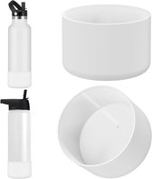 Allecto Plus - Waterfles Houder Geschikt voor Brede Mond Flessen 14oz/18oz/22oz en Smalle Mond Flessen 12oz/16oz/20oz/24oz - Siliconen Onderkant Hoes - Flesbeschermer (Wit/2 stuks)
