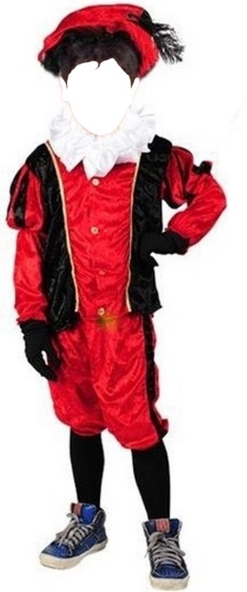 Comedia - Kostuum - Piet - Velours - Rood/zwart - mt.152