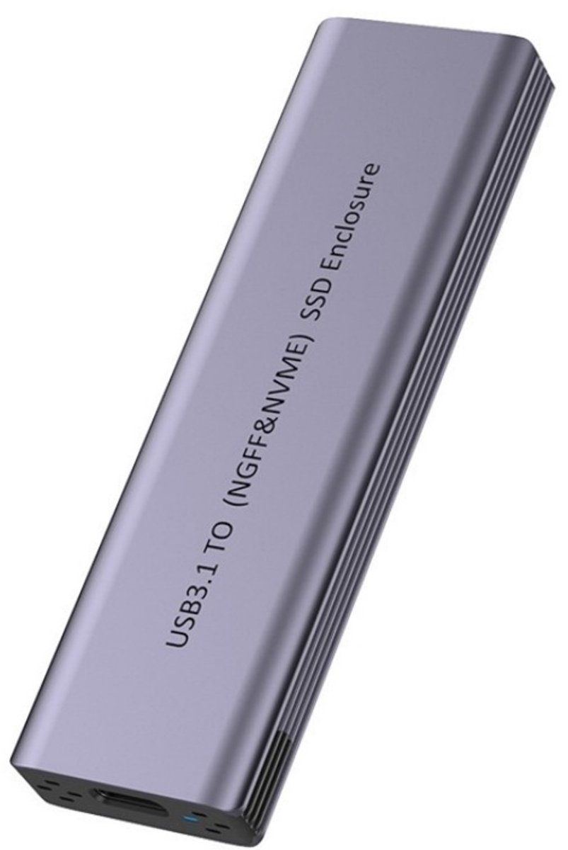 Aluminium NVMe/SATA M.2 SSD Behuizing – USB 3.1 Gen2 10Gbps – Externe SSD Case met USB-A naar USB-C Kabel – SSD enclosure - grijs