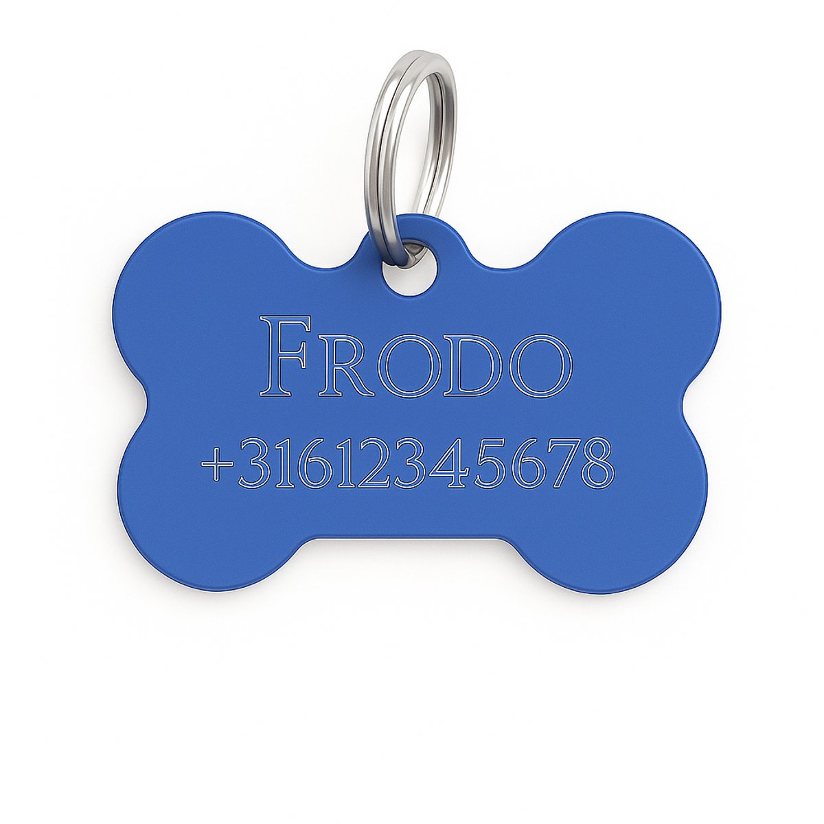Lovelockers® | Hondenpenning inclusief graveren | Gegraveerde Penning Bot | Konings Blauw | maat L 38 x 26 mm | incl 2 regels gravering | Luxe honden penning