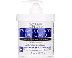 Advanced Clinicals 10% Glycolic & Lactic Acid Exfoliating Body Cream – AHA Exfoliating KP – Ruwe Huid & Keratosis Pilaris