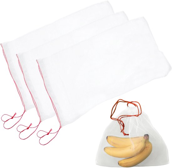 YUGN Manchons à Fruits avec Cordon de Serrage 50 Pièces - 40x30 CM - Sans BPA - Sacs de Protection pour Légumes - Manchon à Fruits - Astuce Cadeau