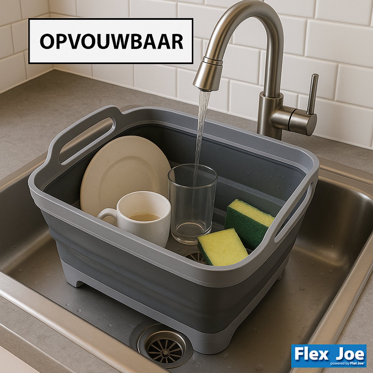 Flex Joe - Opvouwbare camping afwasbak - met waterafvoer / afwasteil / wasbak / emmer / outdoor / camping / keukenbenodigdheden - Flat Joe ®