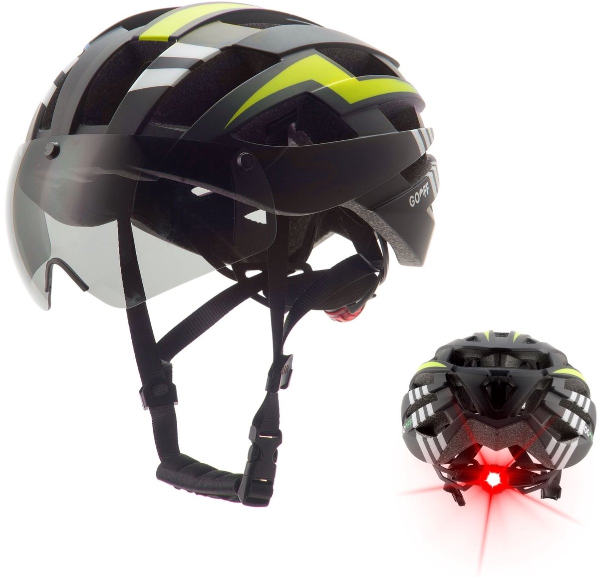 GOOFF® Blitz Fietshelm met Vizier en Verlichting - Ebike Helm voor Volwassenen - Geschikt voor Elektrische Fiets en Racefiets - LED Licht - Dames en Heren - L