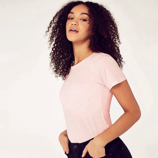 Lot de 3 T-shirts Vanille Femme Slim Fit col rond - Tour de poitrine 46 cm - Taille -L- (couleurs Zwart- Wit- Rose)