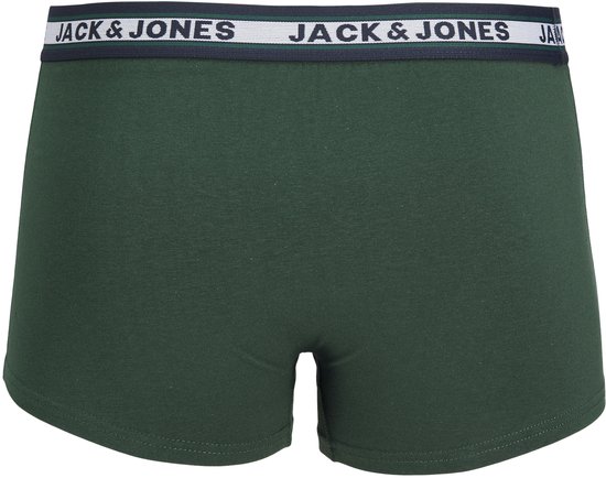 Donkergroene boxer met een blauwe en witte 'JACK & JONES' tailleband.